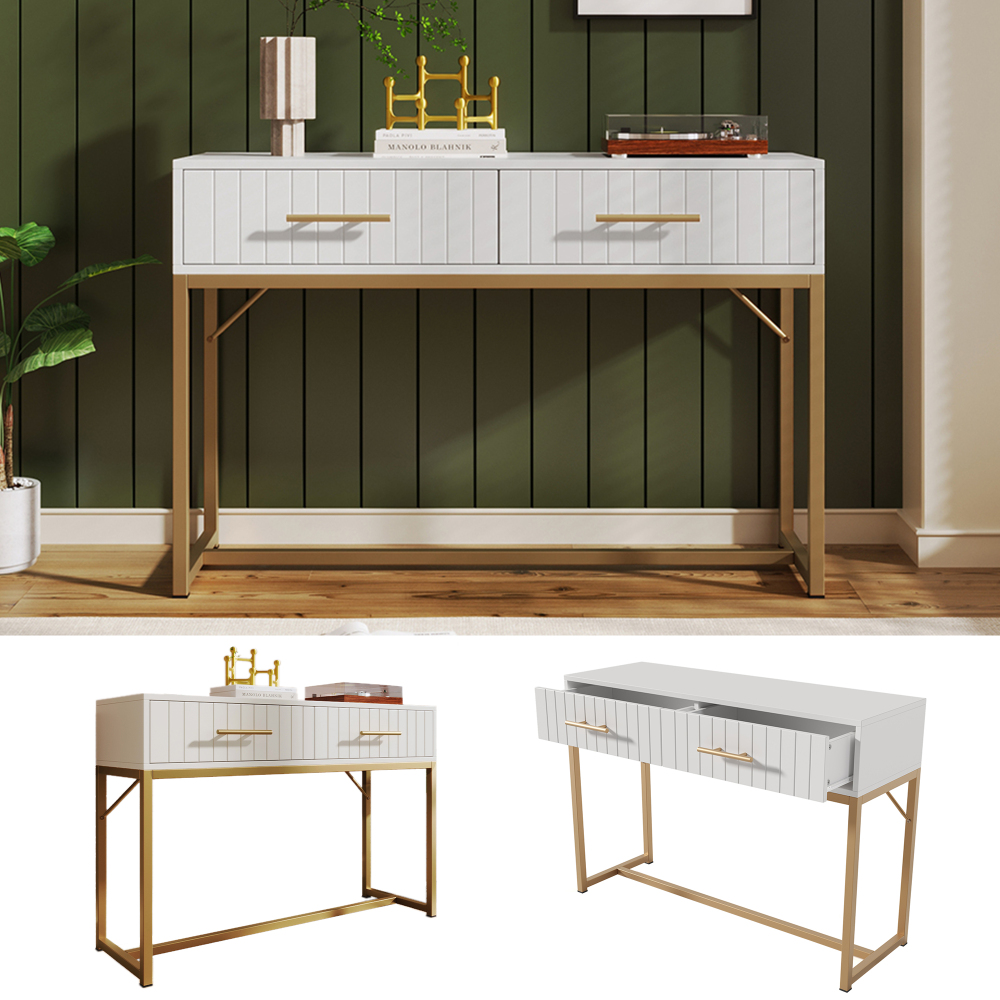 Dressing Table With 2 Drawers 75cm Height, Bedroom Dresser White Sideboard Drawer Dresser For Bedroom, White - H75//t45 Cm