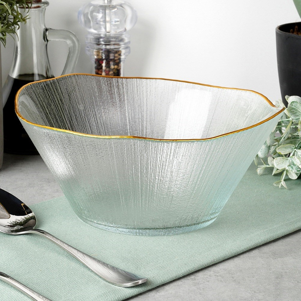 Image of Glass Salad Bowl, Golden, 21 Cm, 1.2 L