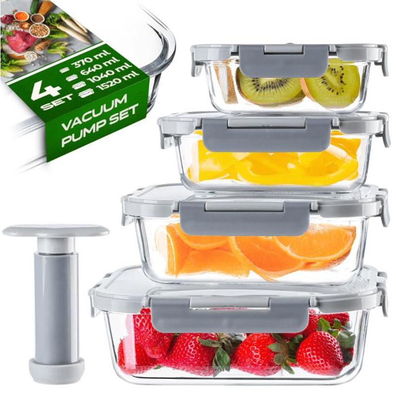 TEMU KADAX 4x Recipientes de Vidrio al Vacío para Alimentos con Bomba