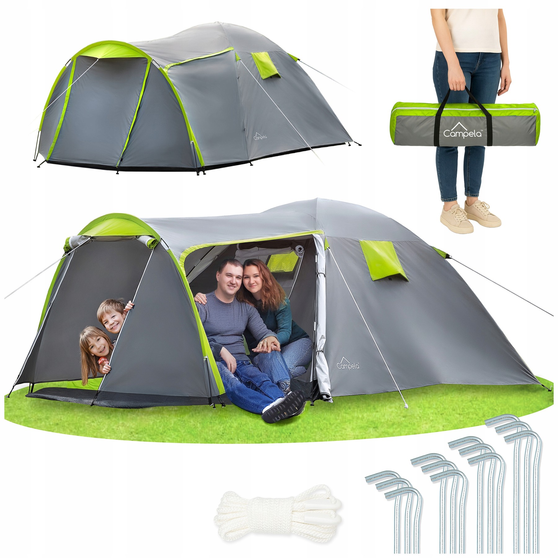 Waterproof 4-person Camping Tent With Awning, Stable Fiberglass Frame, Compact And Lightweight