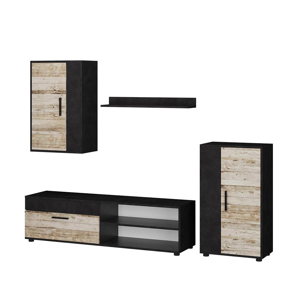 Berno Beige 4pcs Set, Wall Unit, Tv Wall, Tv Cabinet Set, Living Room Wall, 16 Mm Chipboard
