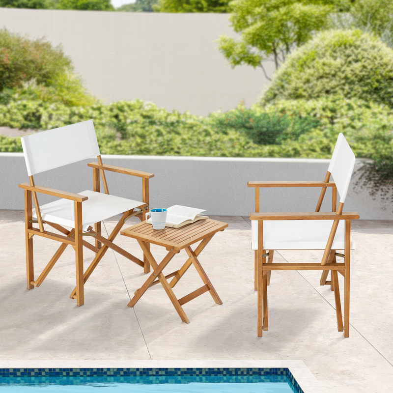 Juego de Capistrello, Set de 3 piezas que 1 Mesa y 2 Sillas Plegables Hechas de Madera de Eucalipto