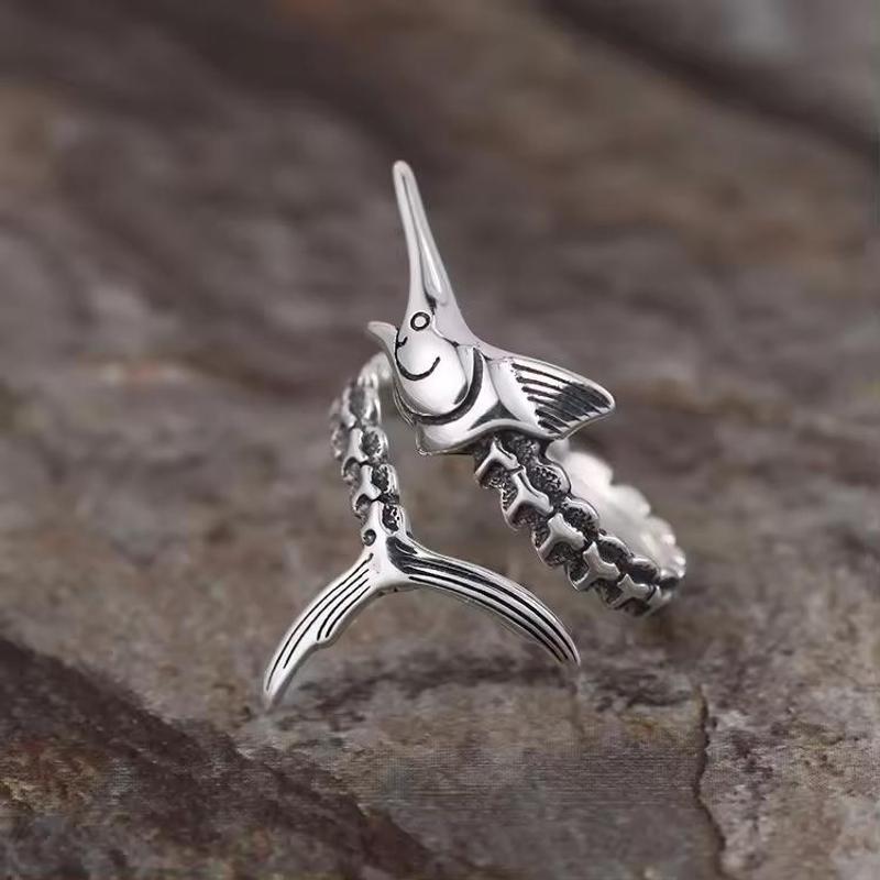 Image of Men's Ring With Fish Motif Silvery Plated