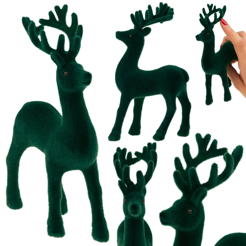 TEMU Flocked Green Velvet Reindeer Figurine - Christmas Decoration Ornament
