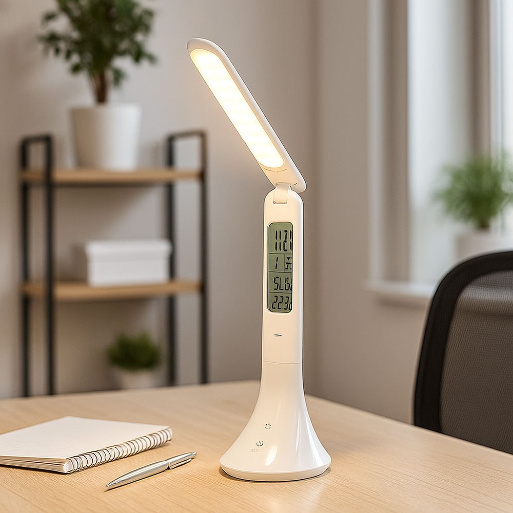 Led Table Lamp Clock, Desk Lamp, Reading Lamp, Dimmable Table Lamp With Calendar, Alarm Clock, Thermometer, 4w 200lm Neutral White, Lxwxh 20x9.5x42.5 Cm