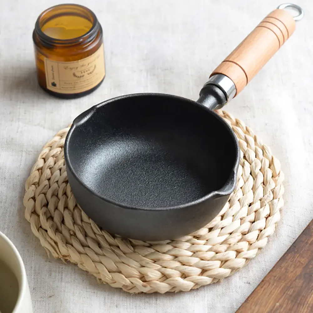 TEMU 1pc Mini Iron Pot Egg Frying Pan Grill Pan, Breakfast Egg Milk Cooking Pot Fry Pan Griddle Cookware With Wood Handle