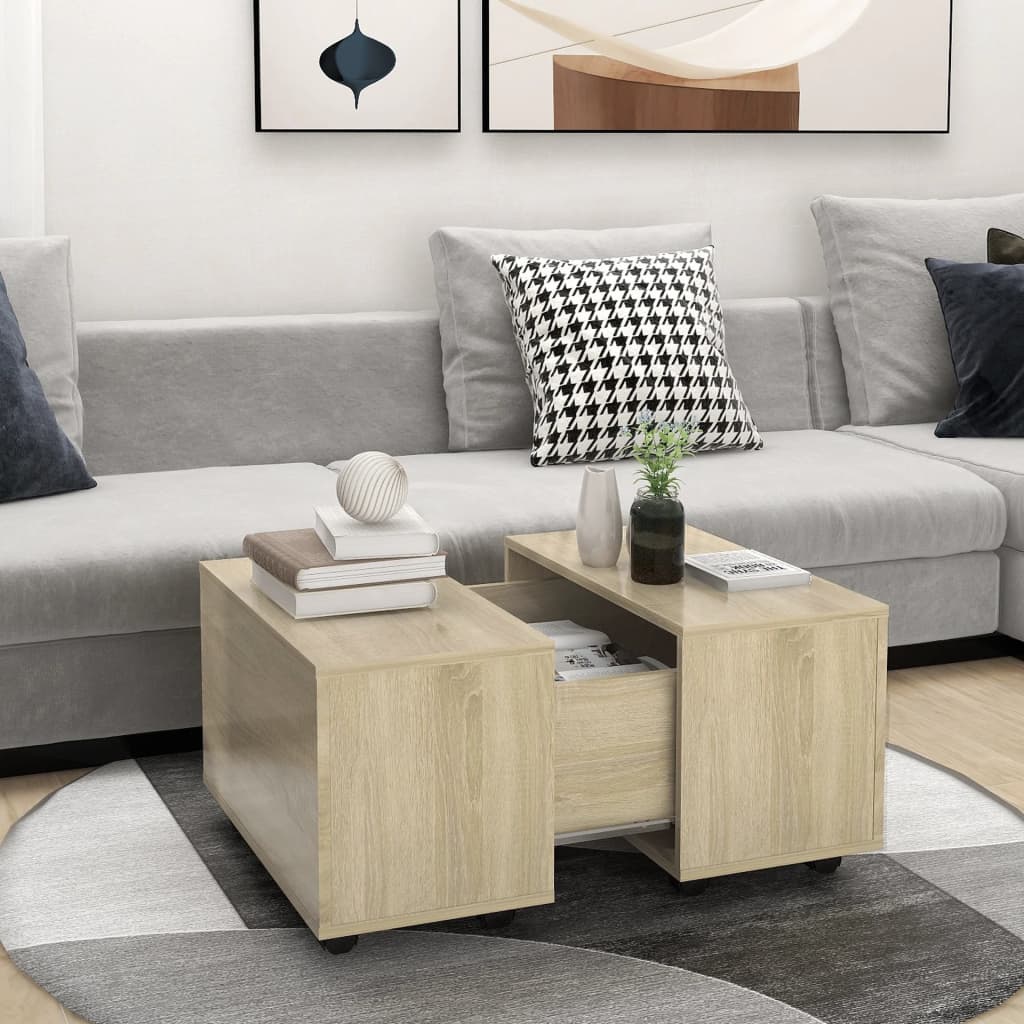 Vidaxl Extendable Coffee Table Side Table Living Room Table Sofa Table Tea Table Living Room Table Oak 60x60x38cm Wood Material