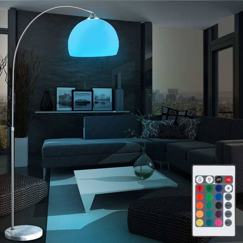 Led Arch Floor Lamp Adjustable Arch Light White Dimmable Marble Base Table Lamp, 1x E27 8.5 Watt Rgb Led Color Changer, Living Room Bedroom Dining Room