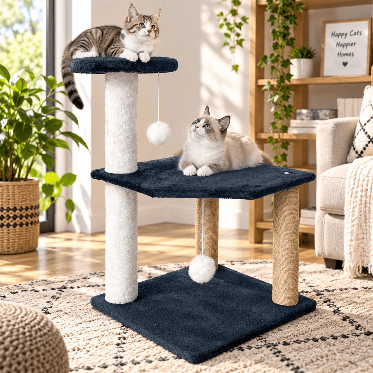 TEMU Grey 2-tier Cat Tree, 50cm Tower With Sisal Scratching Posts, Condo, Resting Pad, Hanging Ball And Spring Mouse For Kittens And Small Cats