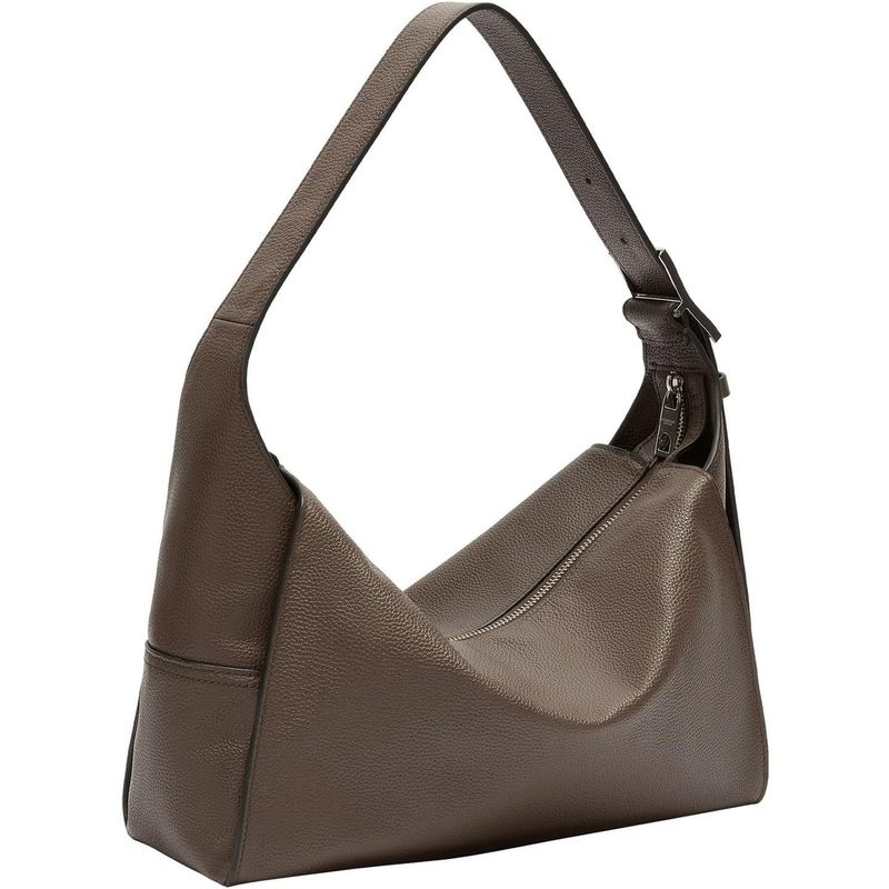 Chic Pebble Leather Hobo Bag - Compact & Stylish Women'S Handbag with Secure Zipper - Light Truffle - Everyday Carry