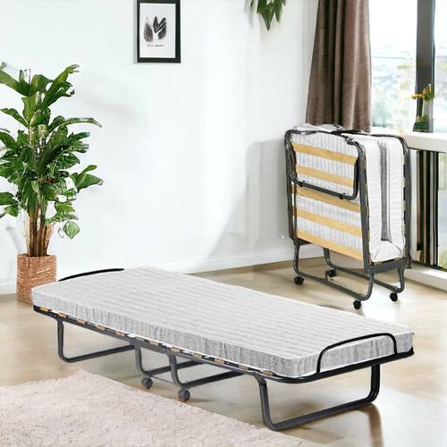 folding bed cot with mesh 12 slats mattress included space saving daybed 100 80x190x37 cm