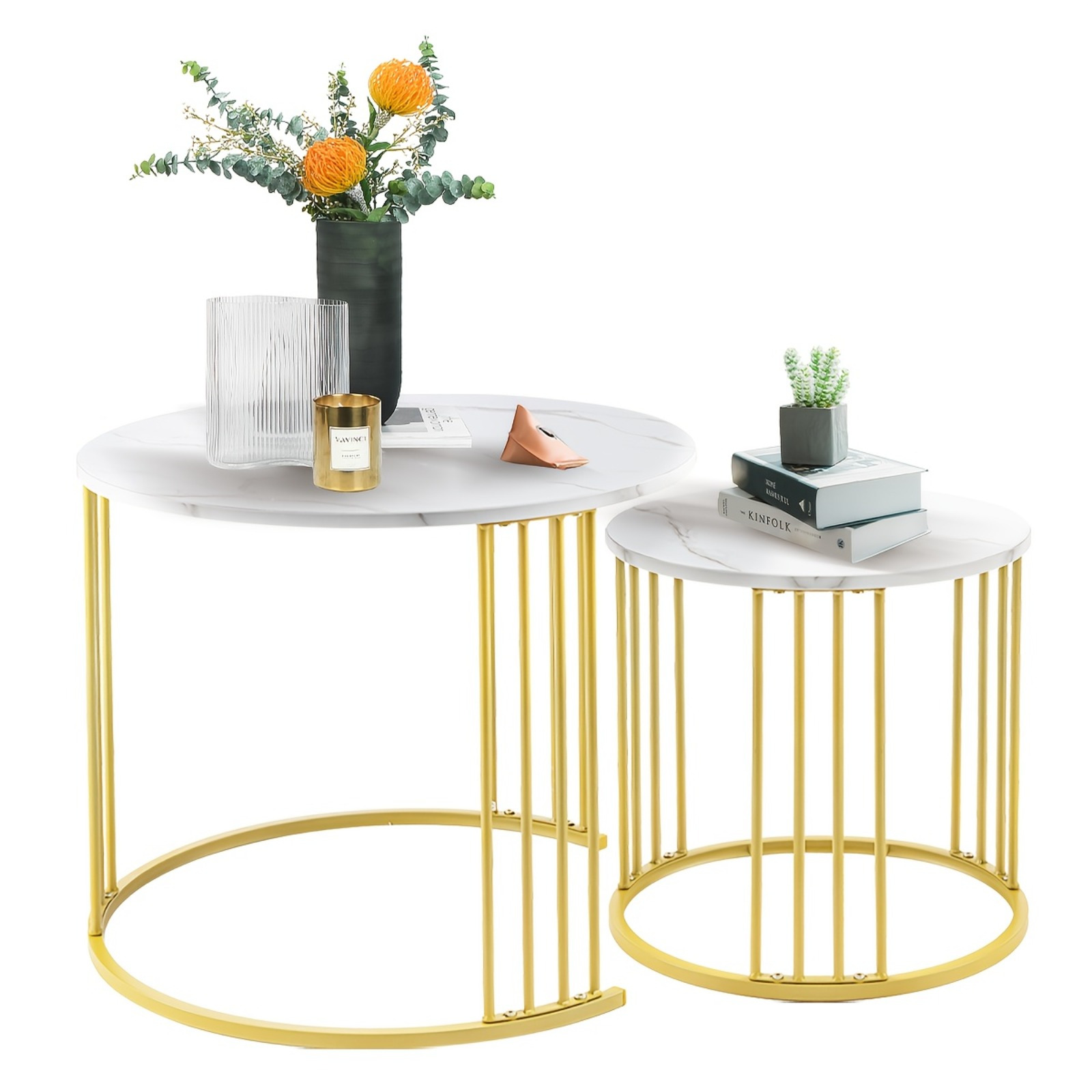 Image of Set Of 2 Nesting Tables, Round Side Tables, Modern Coffee Tables For Living Room & Bedroom