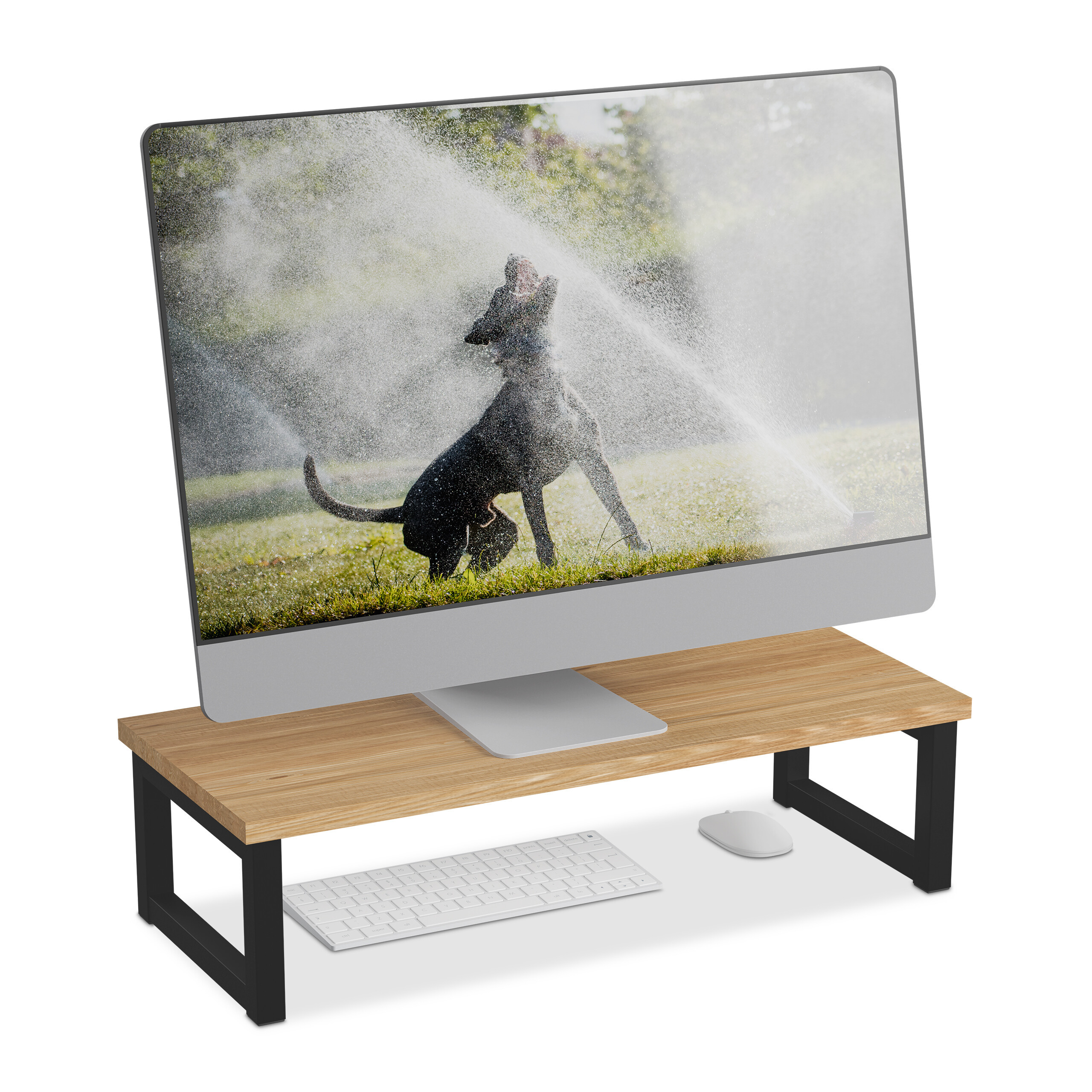 Image of Monitor Stands In Black/natural - (w)55 X (h)15 X (d)23 Cm