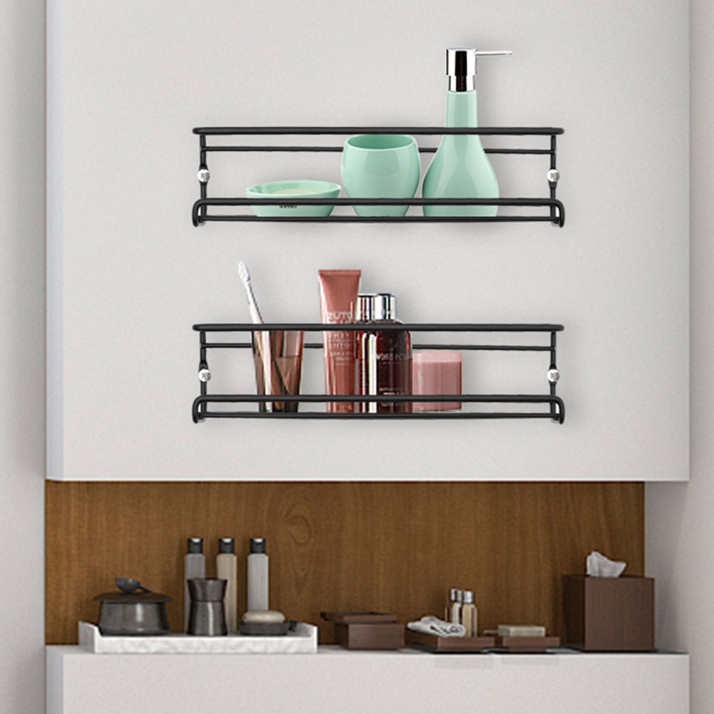 TEMU Set Of 2 Bathroom/kitchen Storage Racks, Bathroom Trays, Countertop/wall-mounted No-drill , Versatile For Toiletries/cosmetics/seasonings,