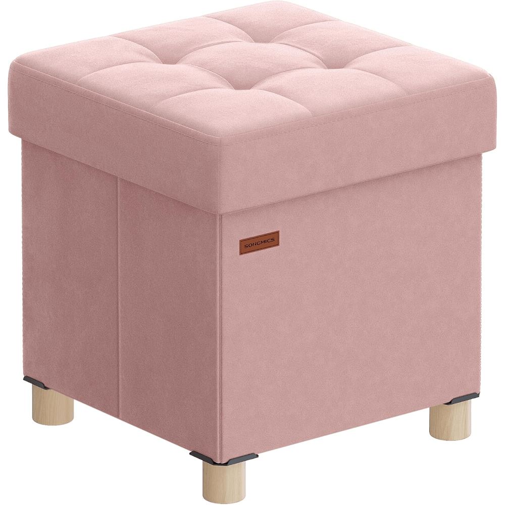 Ottoman With Storage, Foldable Stool, 38 X 38 X 40 Cm, Storage Box With Lid, Footstool 37 L, Velvet, Loadable Up To 300 Kg, Hallway Living Room Bedroom