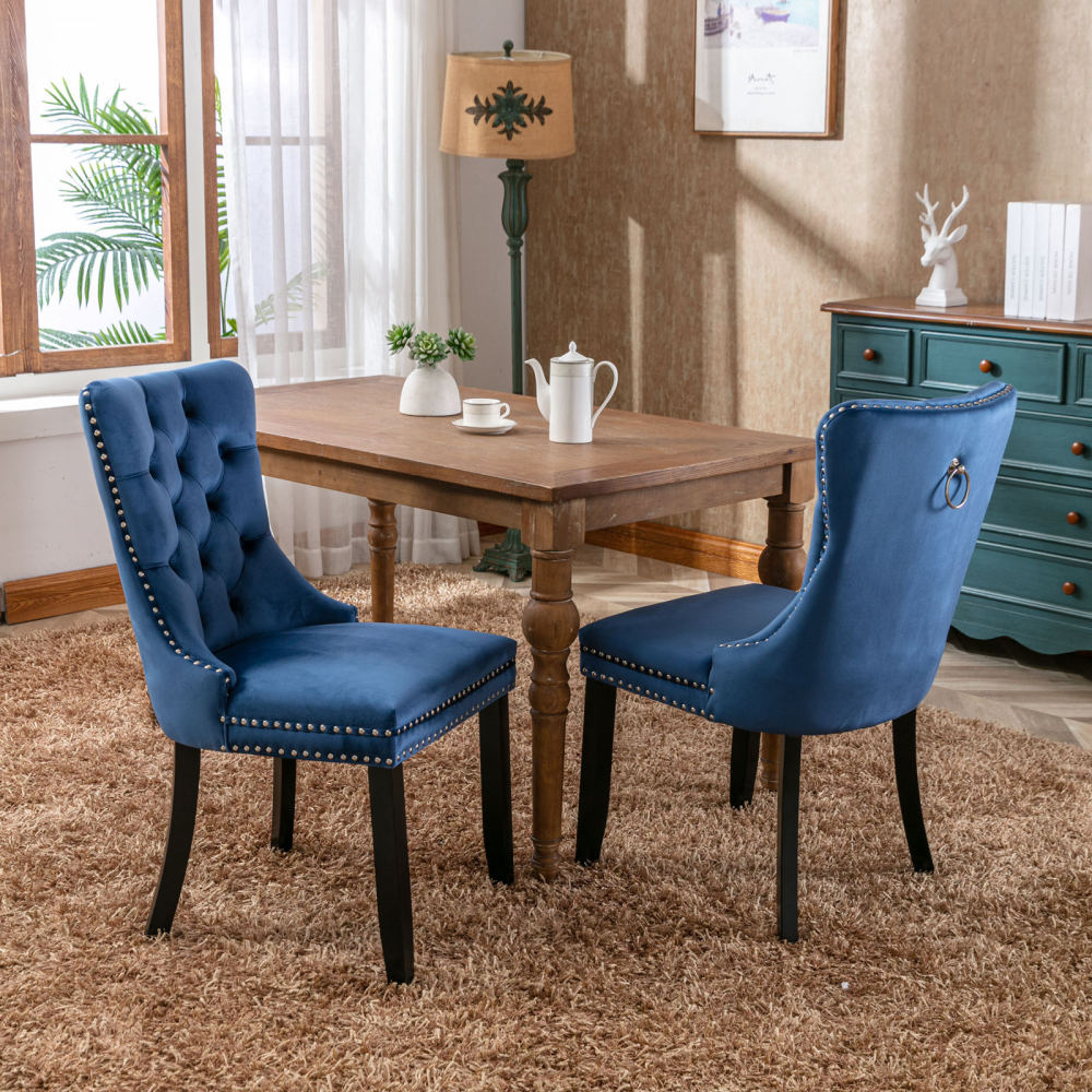 Image of 2pcs Wooden Chair Set With Solid Wood Frame, High-back Chair, High-density Foam Cushioning, 127kg Load Capacity For Dining Room & Living Room