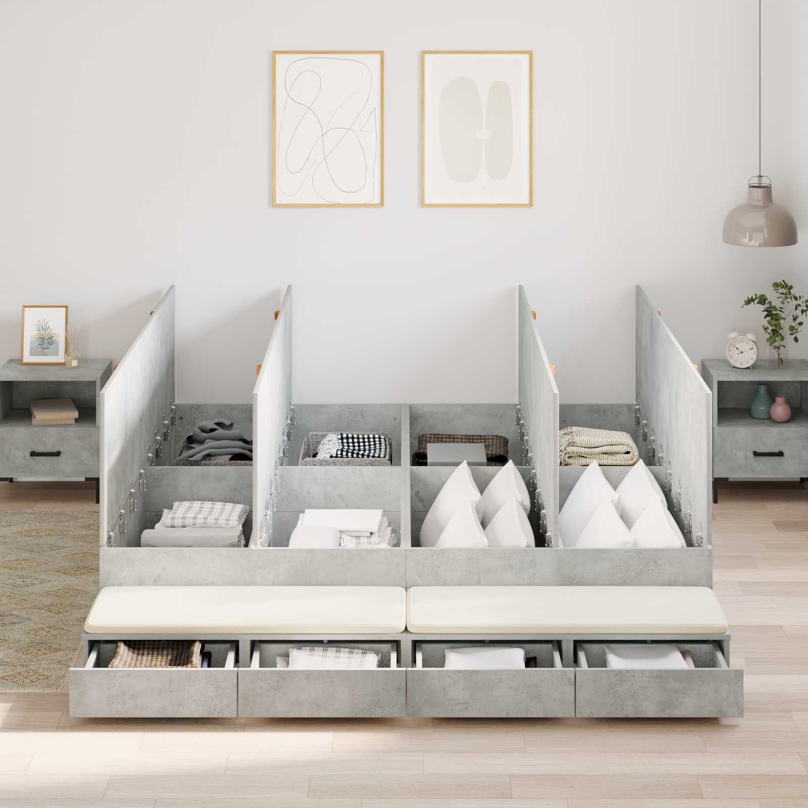 Storage Bed Frame With Door, Concrete Grey, 180 Cm, Wood Material, Modern Rectangular Bed Frame, Durable Storage Solution, Elegant , Pine Wood Furniture