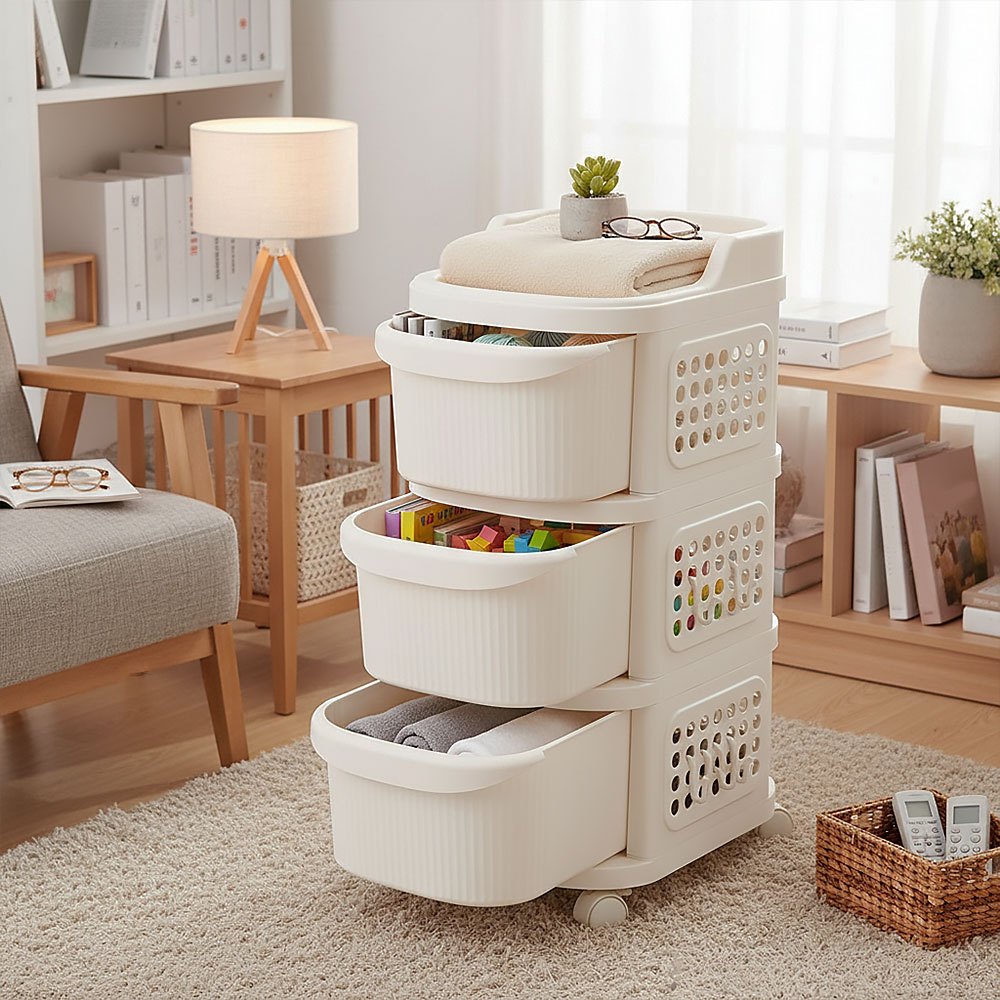 Office Plastic Locking Cabinet, Two-Tier Storage Trolley