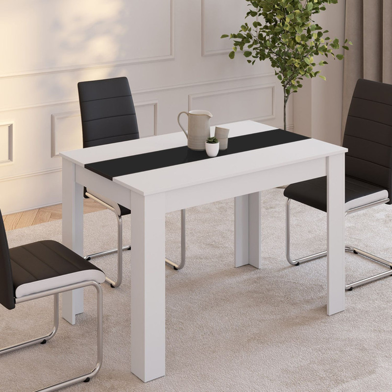 TEMU Table à manger rectangle ROZY 4 personnes blanche et noire 110 cm