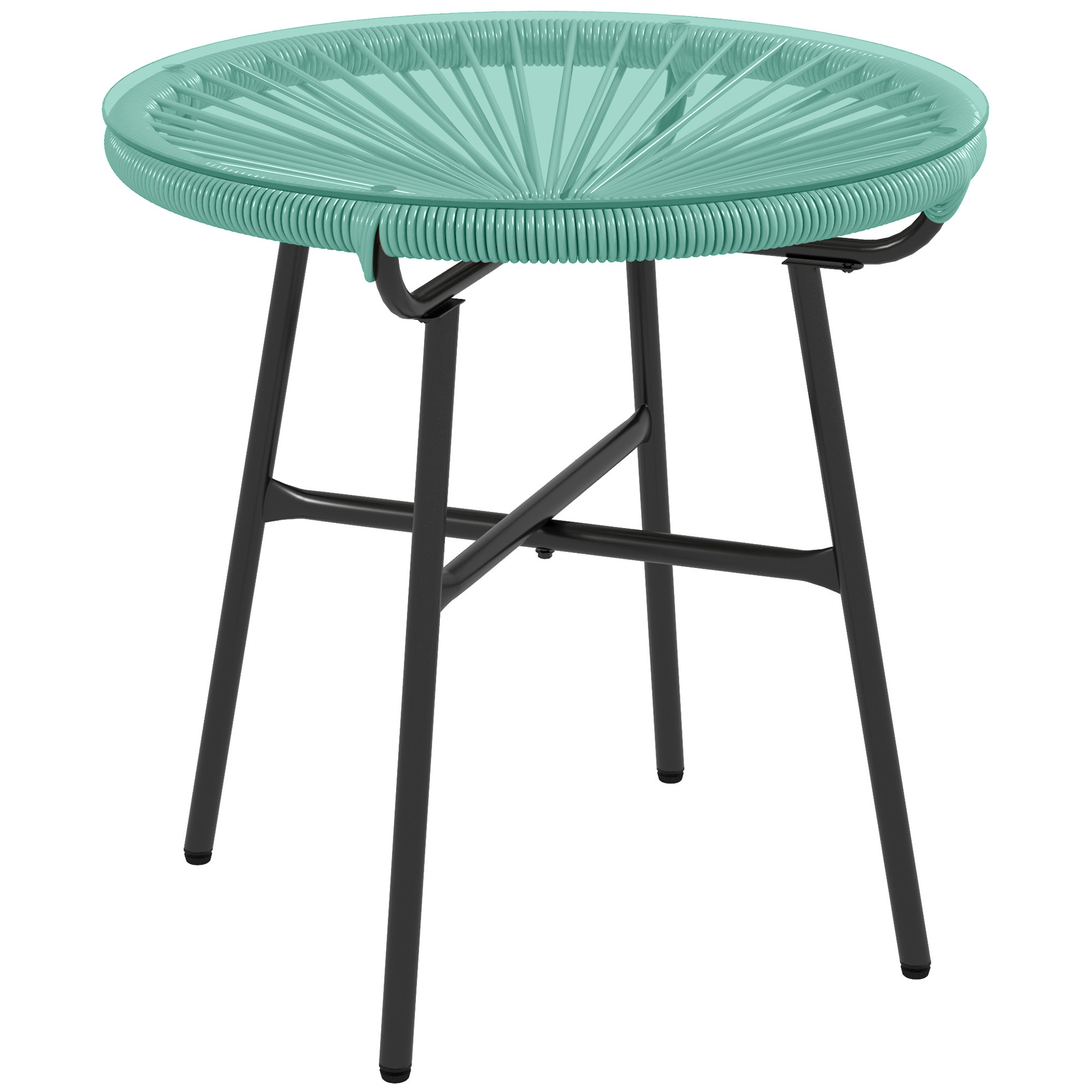 Outsunny Round Table With Rattan-look Resin, Metal Frame, And Tempered Glass Top, Ø 50 X 50h Cm, Green
