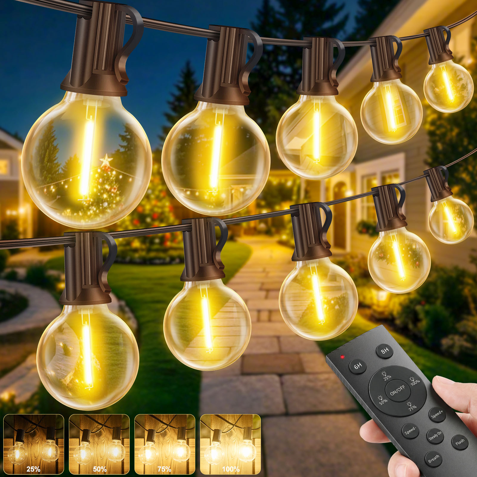 Image of Led Outdoor Fairy String Lights - Warm White String Lights, 60/45/30/20/15m, 6 Lighting For Garden Balcony Gazebo Patio Wedding Be