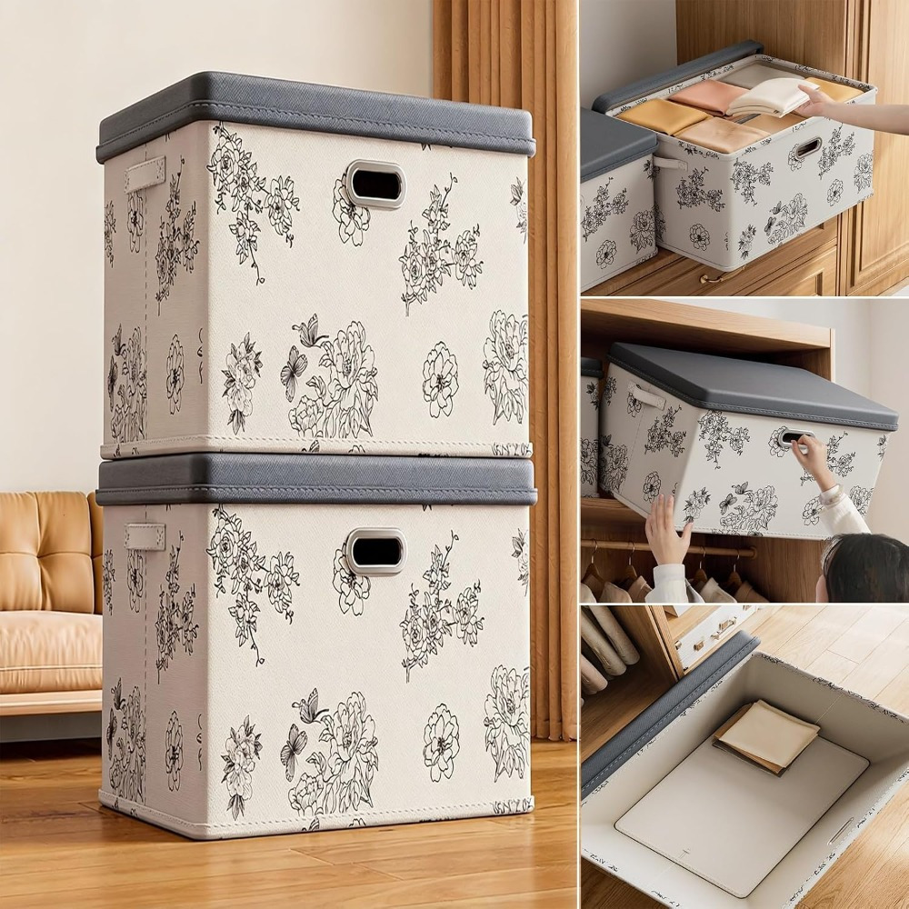 Decorative Foldable Fabric Storage Boxes with Lids, Closet Organizer