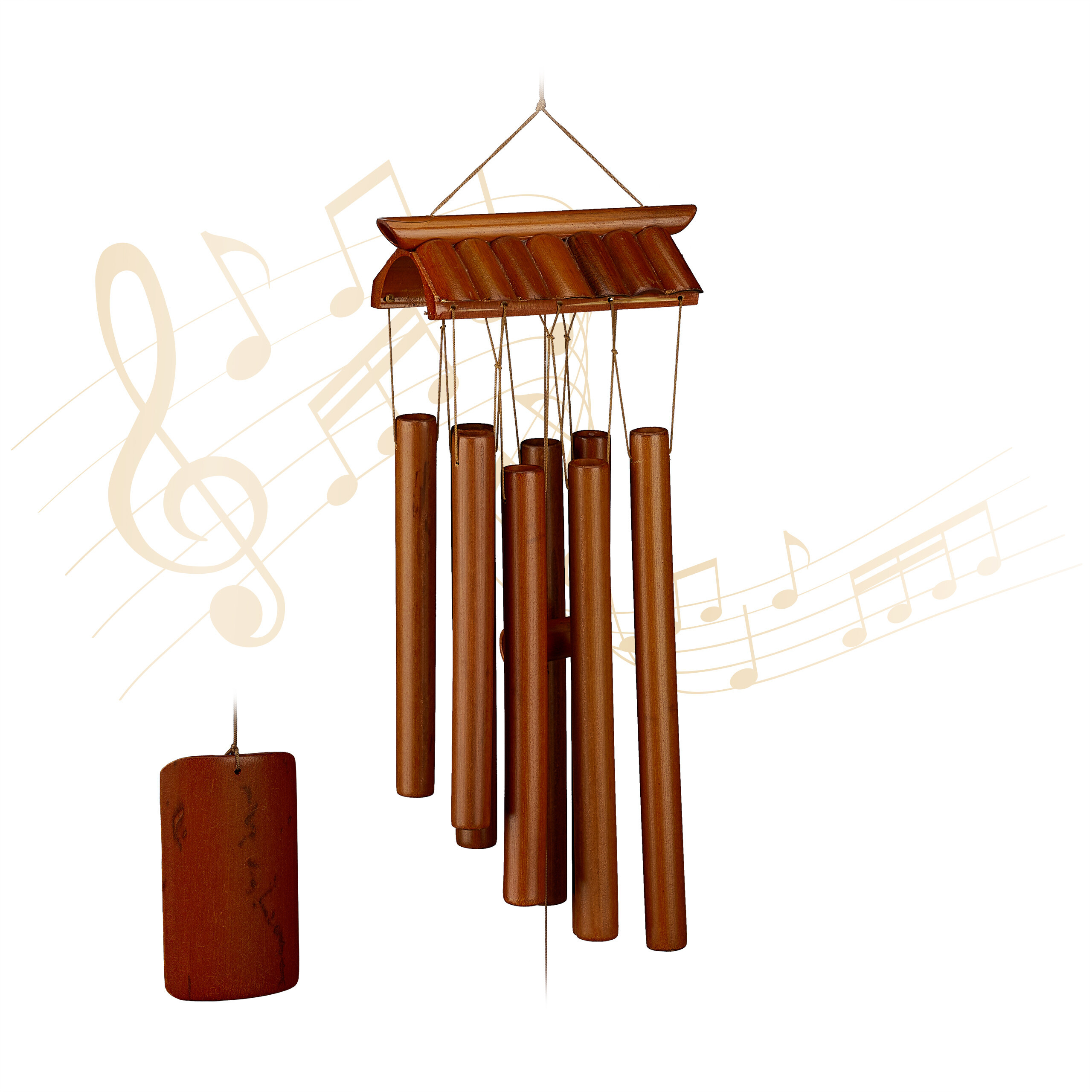 Wind Chime "temple" In Brown - (w)15 X (h)62 Cm