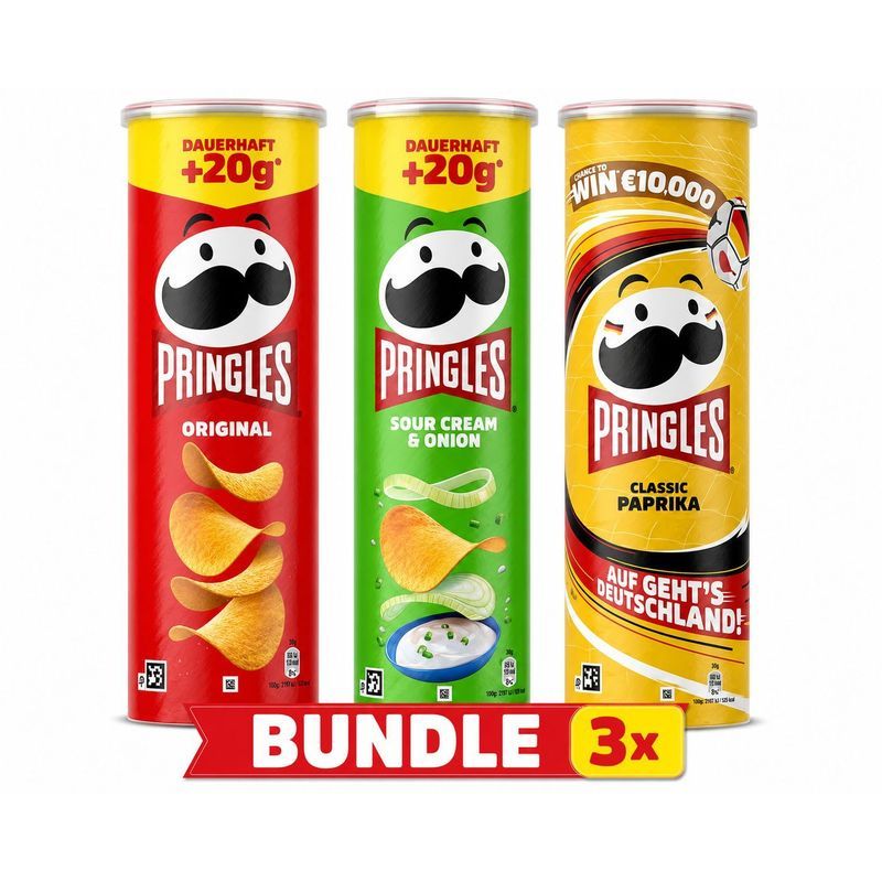 Pringles Classic Bundle Classic Paprika, Sour Cream & Onion, Original 3x 185g World Cup Edition