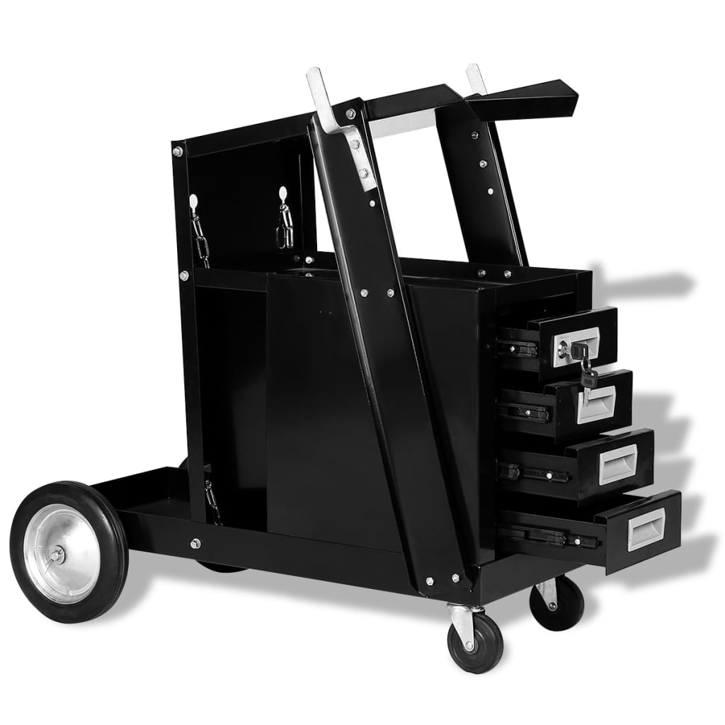 Vidaxl Welding Cart With 4 Drawers, Black Welding Mobile Welding Equipment Cart