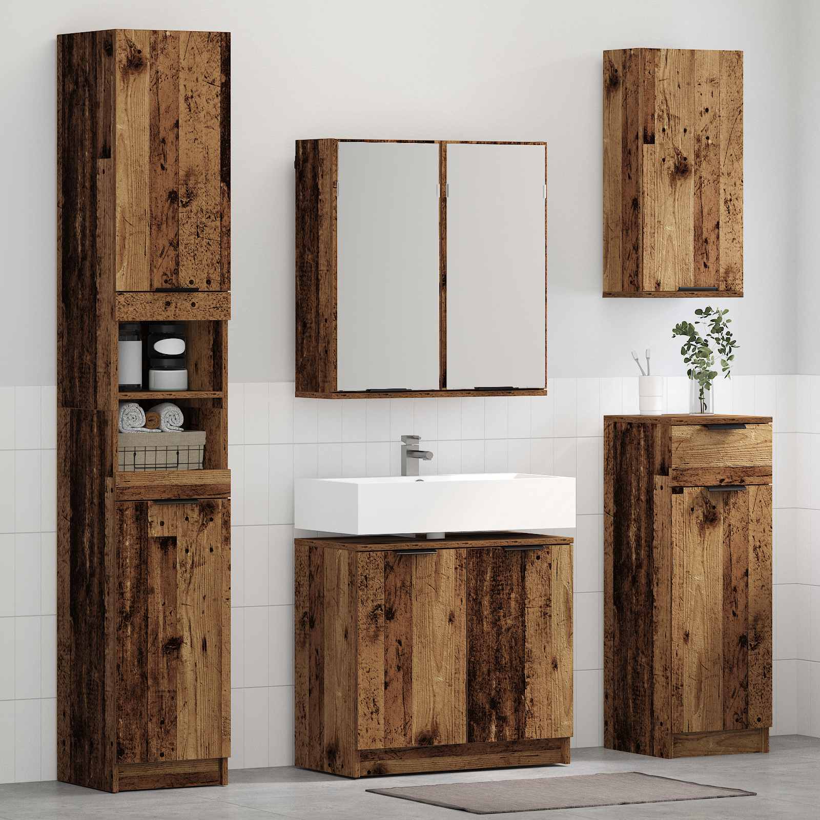 Image of Bathroom Furniture Set With Drawers 3pcs Wood, Bathroom Storage Solutions, Rectangular Design Ideas, Space, Organize With Stylish Tips