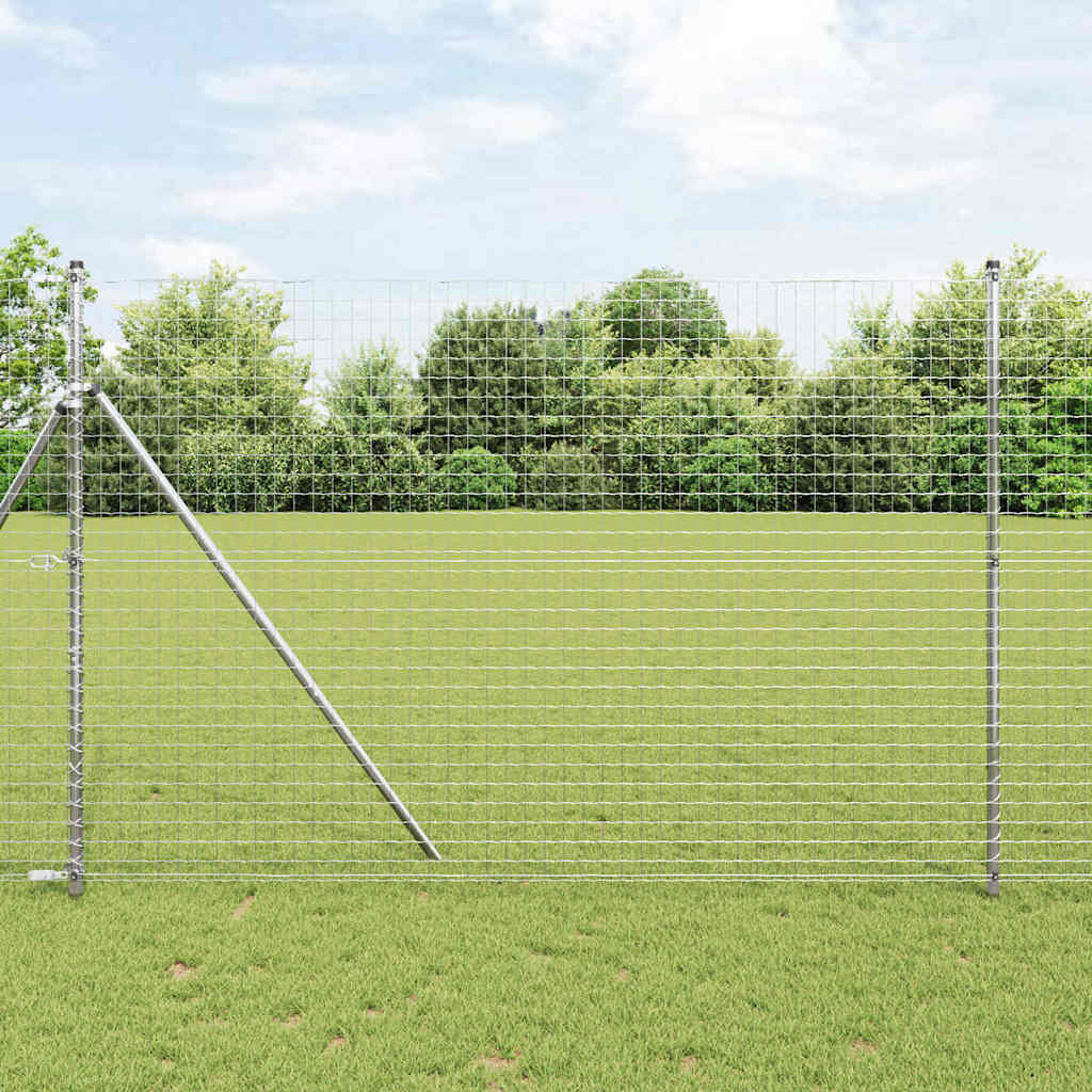 Image of Outdoor Fence Posts, Silver, Powder-coated, Galvanized Steel, 200 Cm, Set Of 12 Pieces, Corrosion-resistant, , Suitable For Lines, Uv-protected, Durable For All , As A Barrier