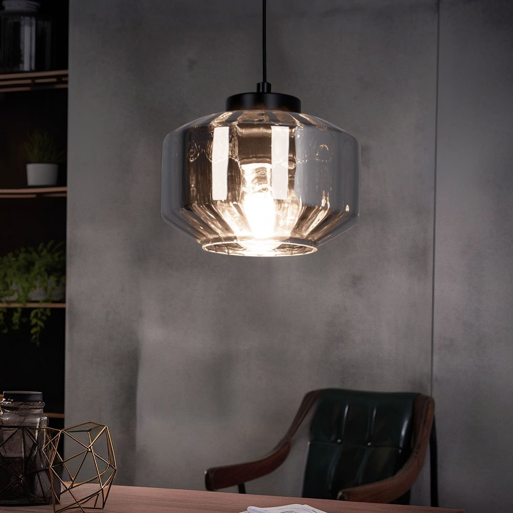 Pendant Light Dining Table Lamp, Smoke-colored Hanging Lamp, Modern Pendant, Metal Glass, Black, 1x E27 Socket, Dxh 18x120 Cm