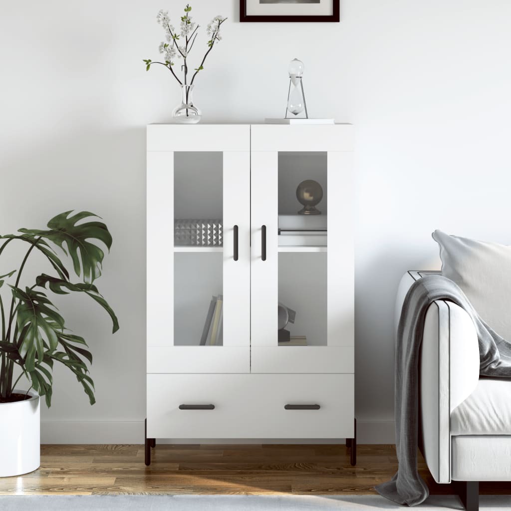 Image of Vidaxl , Sideboard With Storage Space, Multipurpose Cabinet With Glass Door And Metal Legs, Dresser Cabinet For Living Room, Modern, White Wood Material