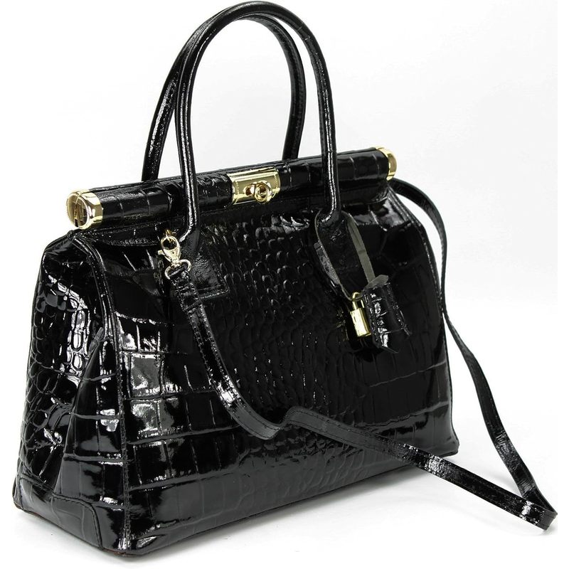 Italian Leather Handbag, Women's Shoulder Bag, Made in Italy, 34 x 25 x 16 cm, Twist Lock Closure, Multiple Compartments, Versatile Carrying Options