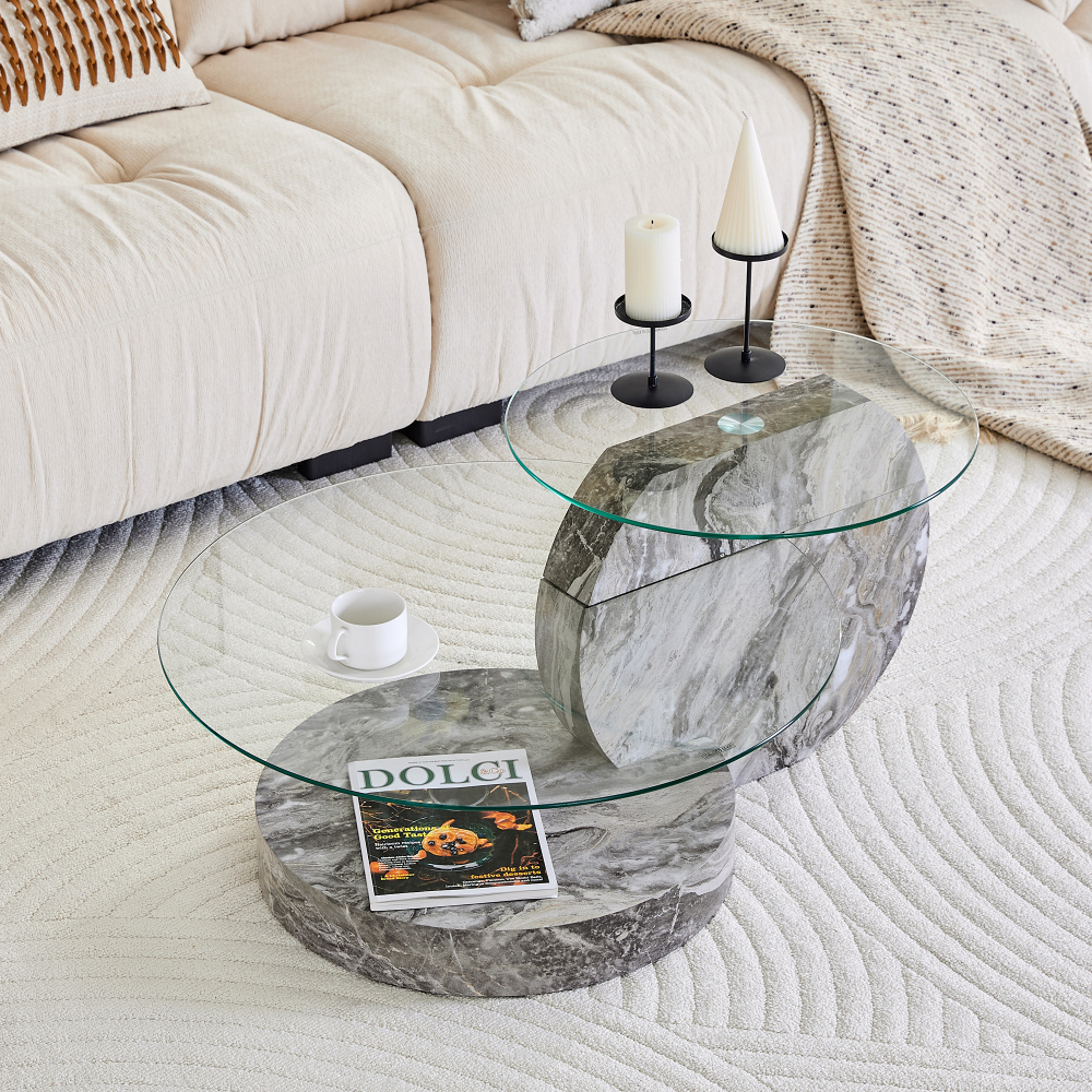 Image of 2-in-1 Side Table – Coffee Table + Shelf, 89.9x69.9x43.2 Cm, 19.2 Kg, Glass+, For Living Room, Balcony, Reading Nook, Home Office