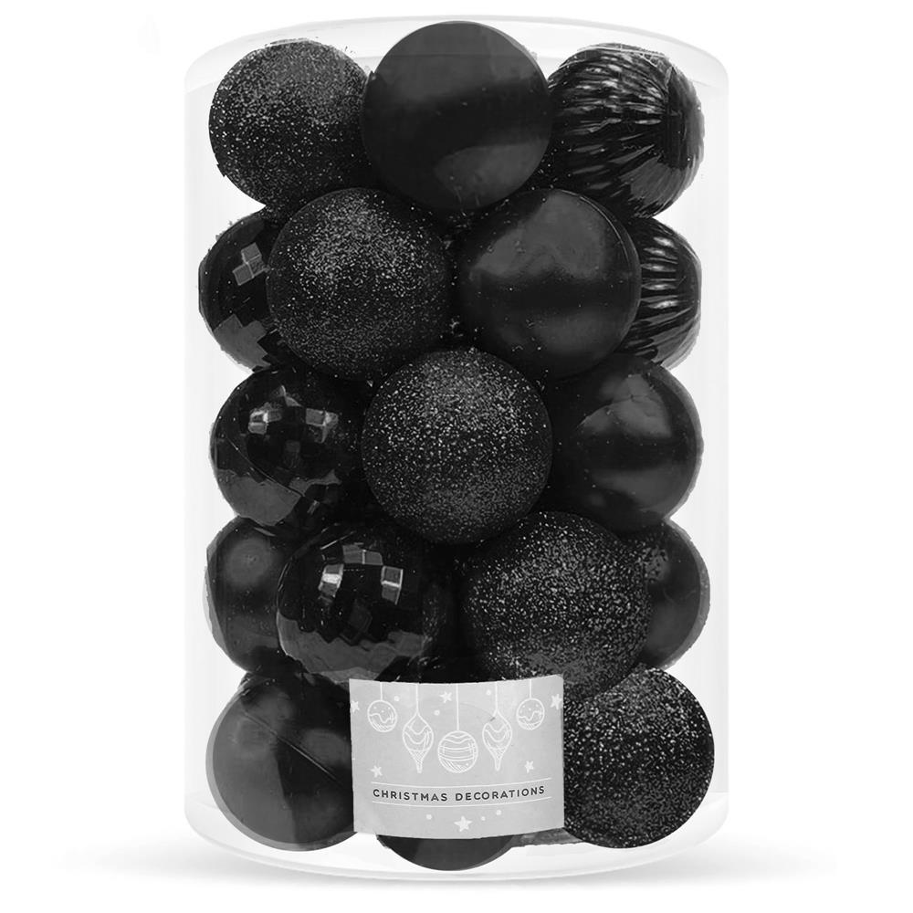 Image of Christmas Ornament Set, 20 Pieces, 5 Designs, 6cm, Black