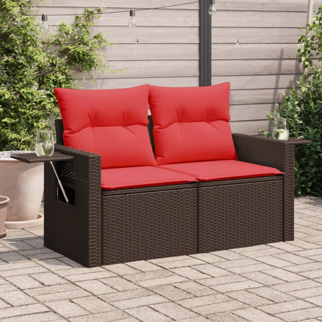 Image of Vidaxl Garden Sofa With Cushions, 2-seater, Brown Poly Rattan