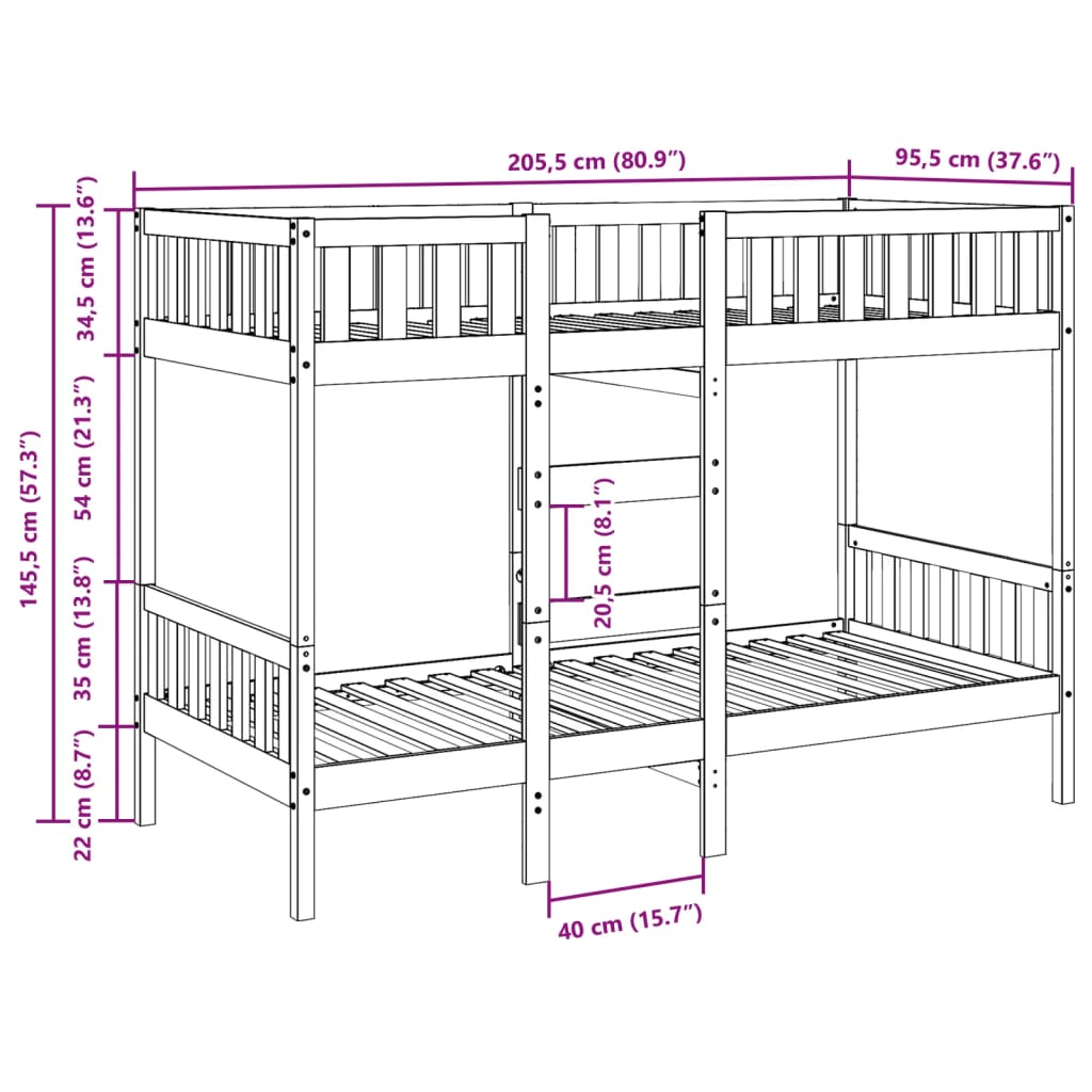 Furniture set, Bunk Bed White 90x200 cm Solid Wood Pine
