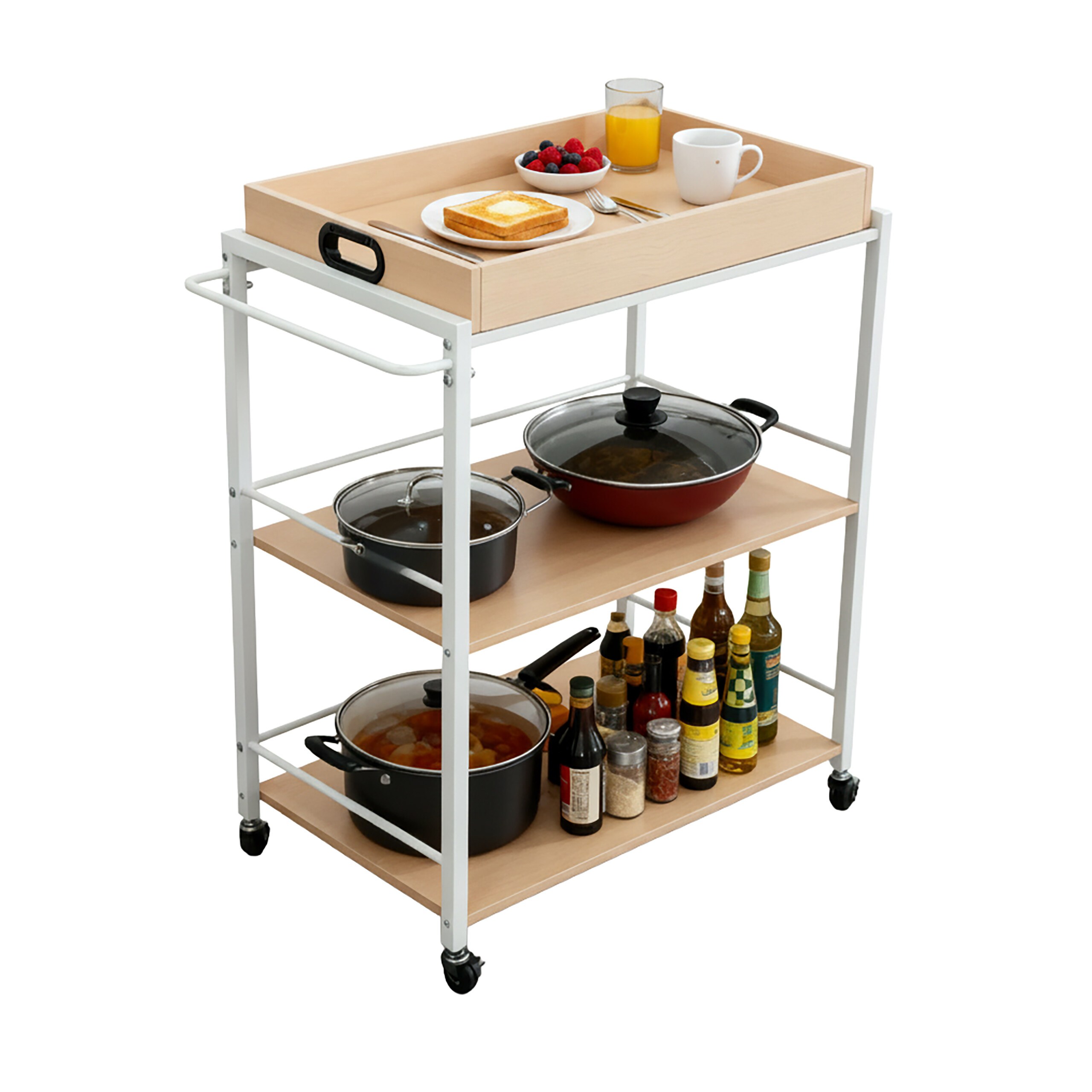 Serving Cart In Natural/white - (w)70 X (h)88 X (d)40 Cm
