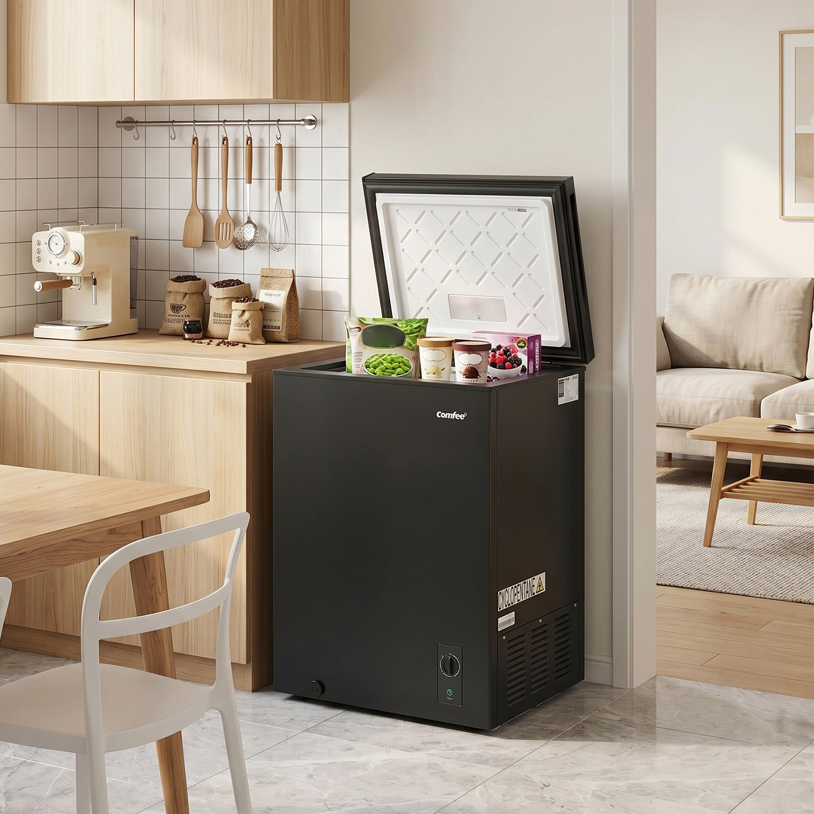 TEMU Comfee' 99l Upgraded Freestanding Chest Freezer | 2-in-1 Convertible Fridge & Freezer With , 4 Star Freezer Rating, 38db Operation, Compact For