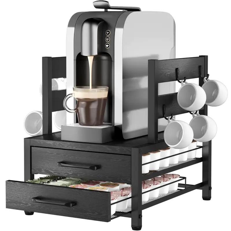 TEMU Coffee Station Organizer With Drawers, Coffee Pod Holder With Mug Hooks, Coffee Bar Accessories Storage Stand For Home Kitchen