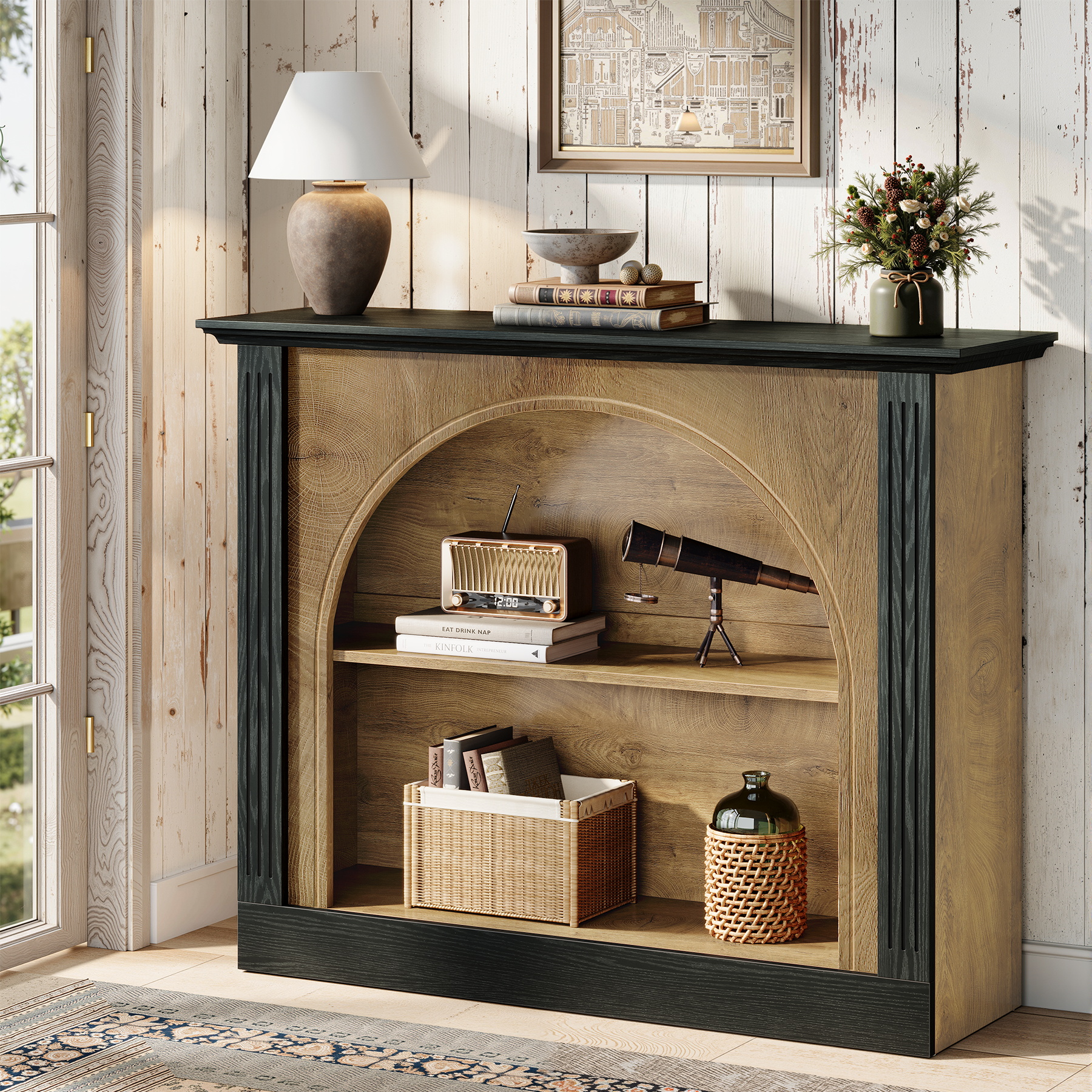 3-tier Console Table, 110cm Entryway Table With Storage For Foyer, Hallway, Living Room, Brown And Black