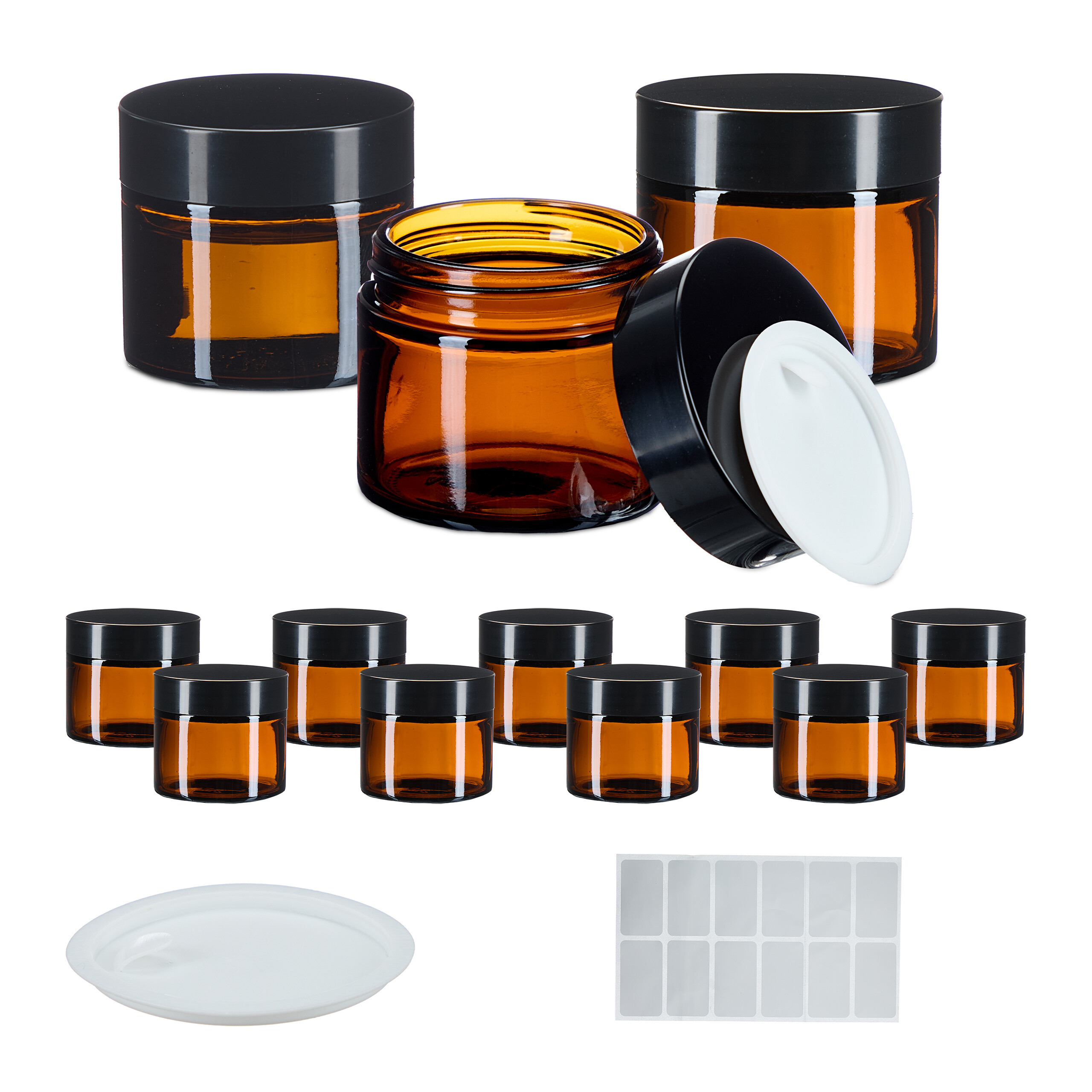 12 X Ointment Jars In Brown/black - 60 Ml