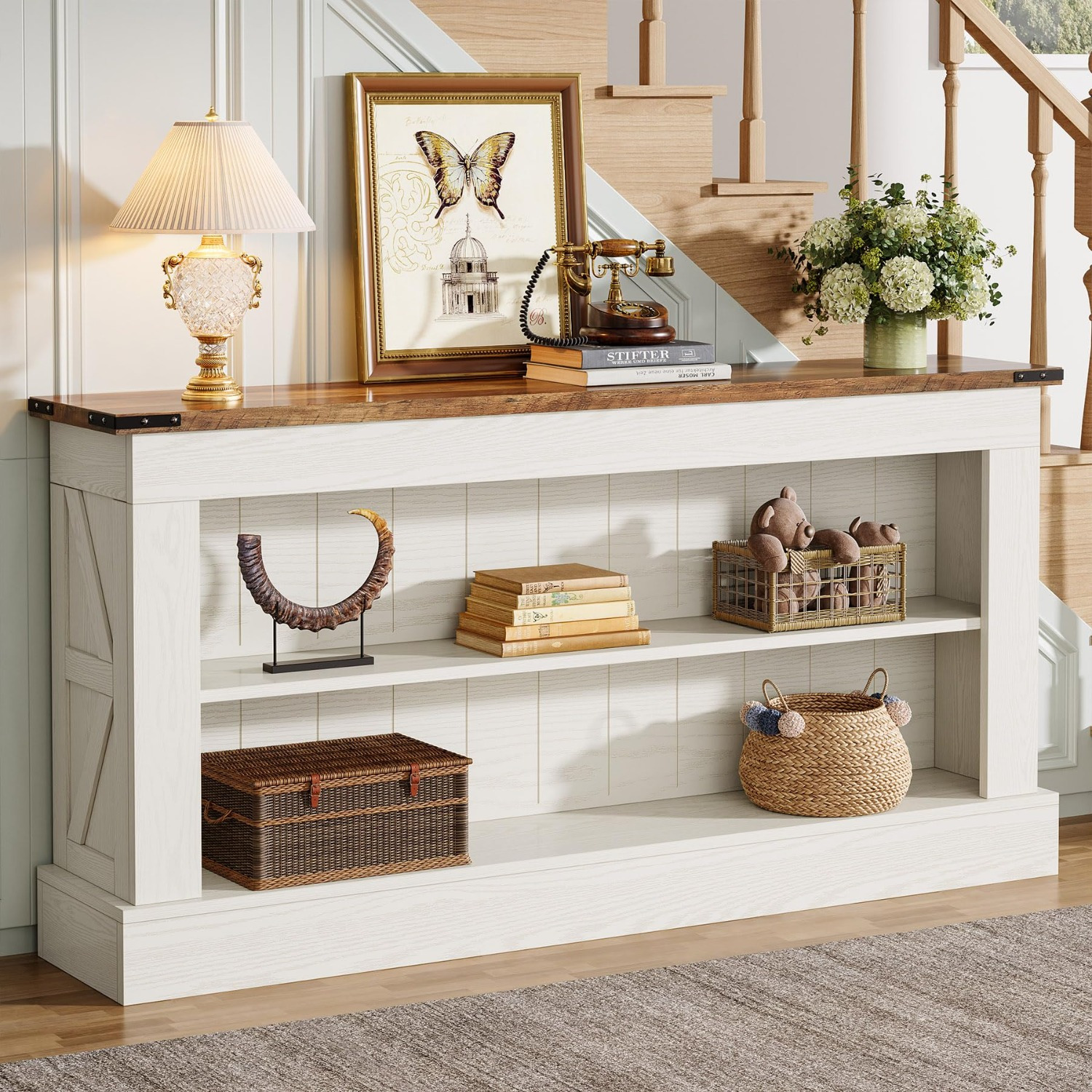 63" Console Table, 3-Tier Entryway Table with Storage Shelves