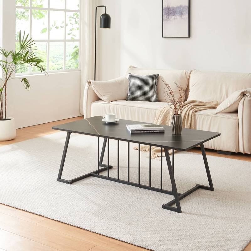 Coffee Table Nospoo Living Room Table With Metal Frame 120 X 60 X 46 Cm Marble Optic. Black