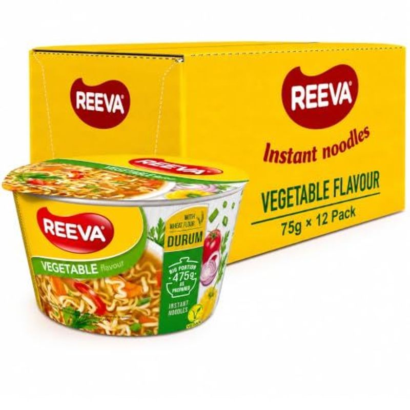 REEVA Instant Noodle Cups, 75g Each (Pack of 12)