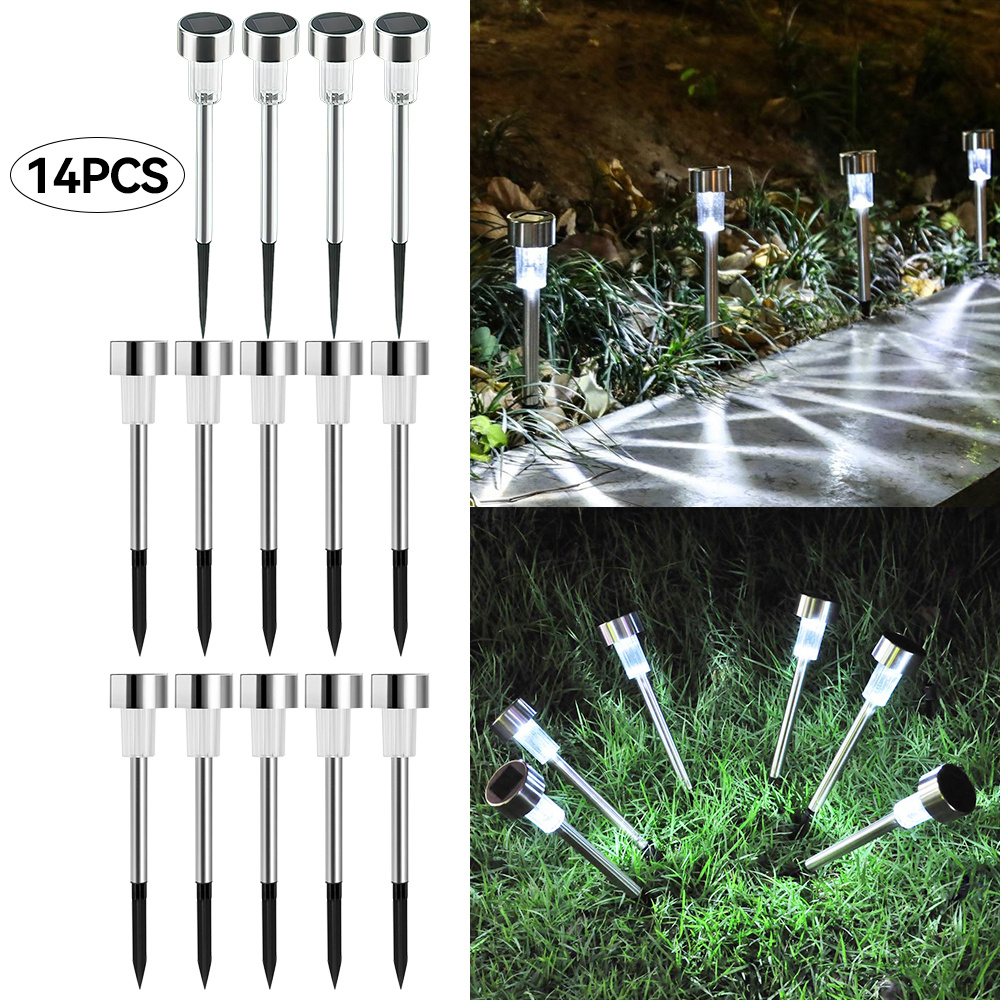 Solar Pathway Lights, 6/ 12/ 14 Pack Stainless Steel Solar Powered Outdoor Lights, Auto On/ Off Dusk To Dawn, Ipx4 Garden Lights For Driveway, Lawn, Yard, Patio Decor (warm White)