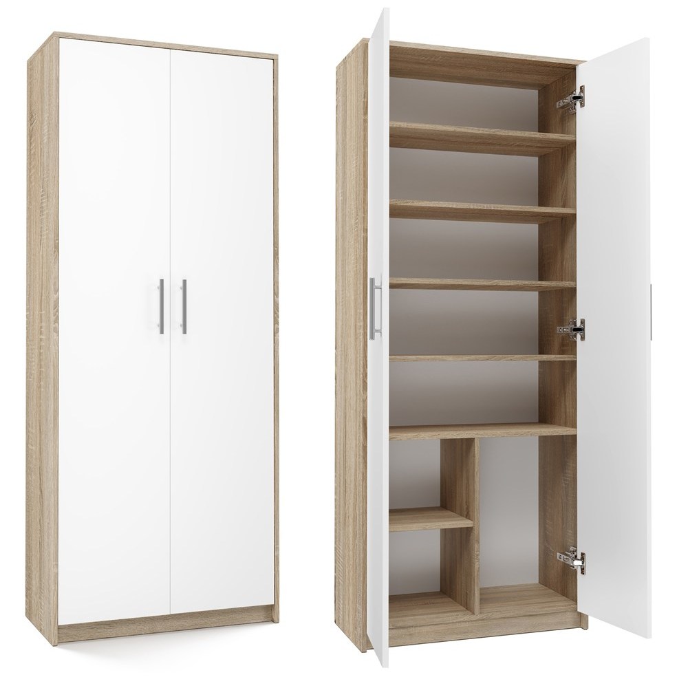 TEMU - Armoire moderne 6 étagères - 180x74x35cm - Meuble de rangement - Blanc &