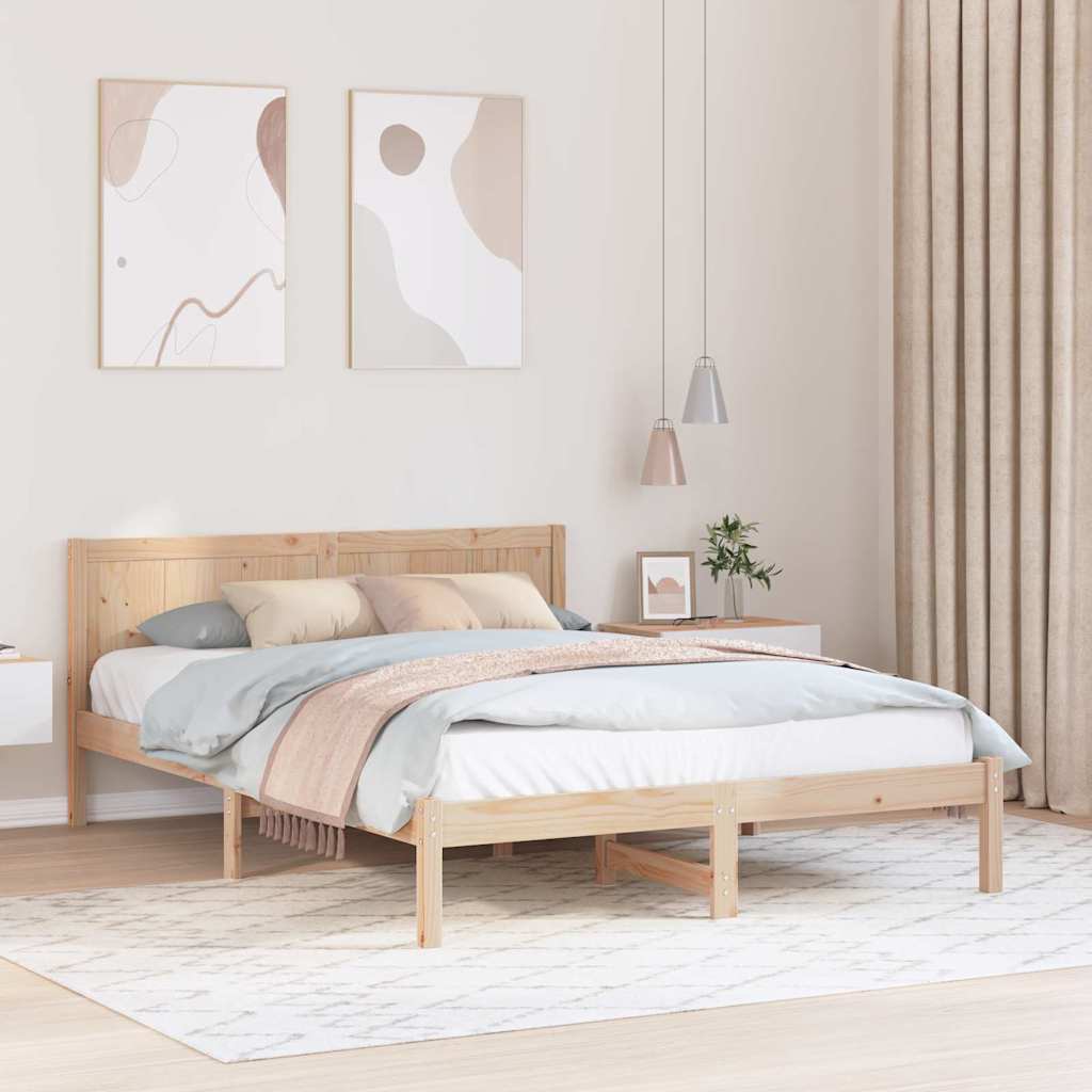 Vidaxl Bed Frame Brown 140 X 200 Cm Solid Wood Pine, Modern Rectangular Wooden Bed Frame, Stylish And Durable Bedroom Furniture For A Relaxed Sleep