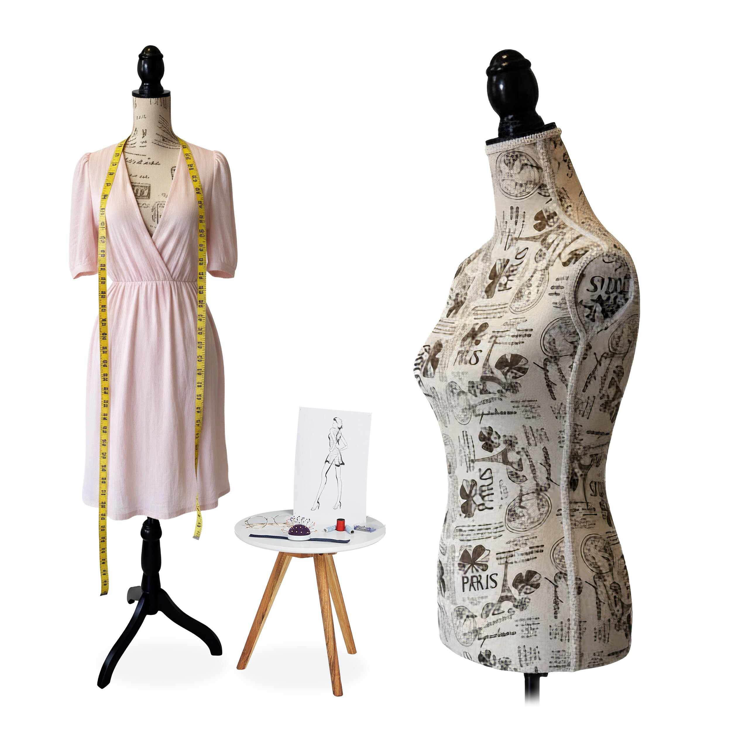 TEMU Maniquí de costura diseño París, talla femenina 36/38, altura regulable 160-175 cm, torso de poliéster, fibra de vidrio y plástico, de madera,